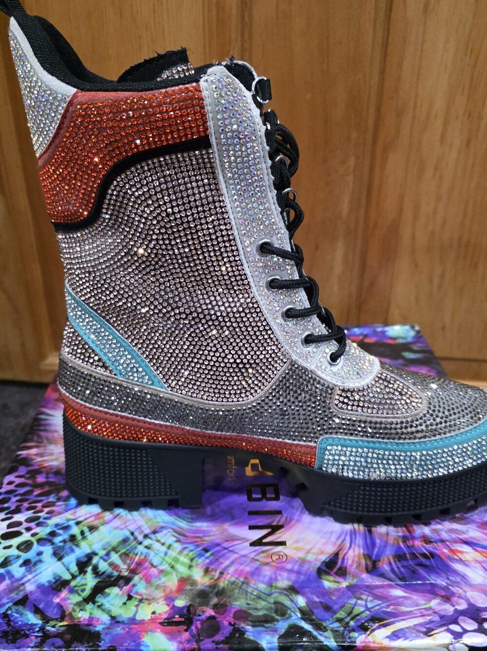 Cape Robbin Teal, Silver & Black Rhinestone Platform Boots - Picture 4 of 7